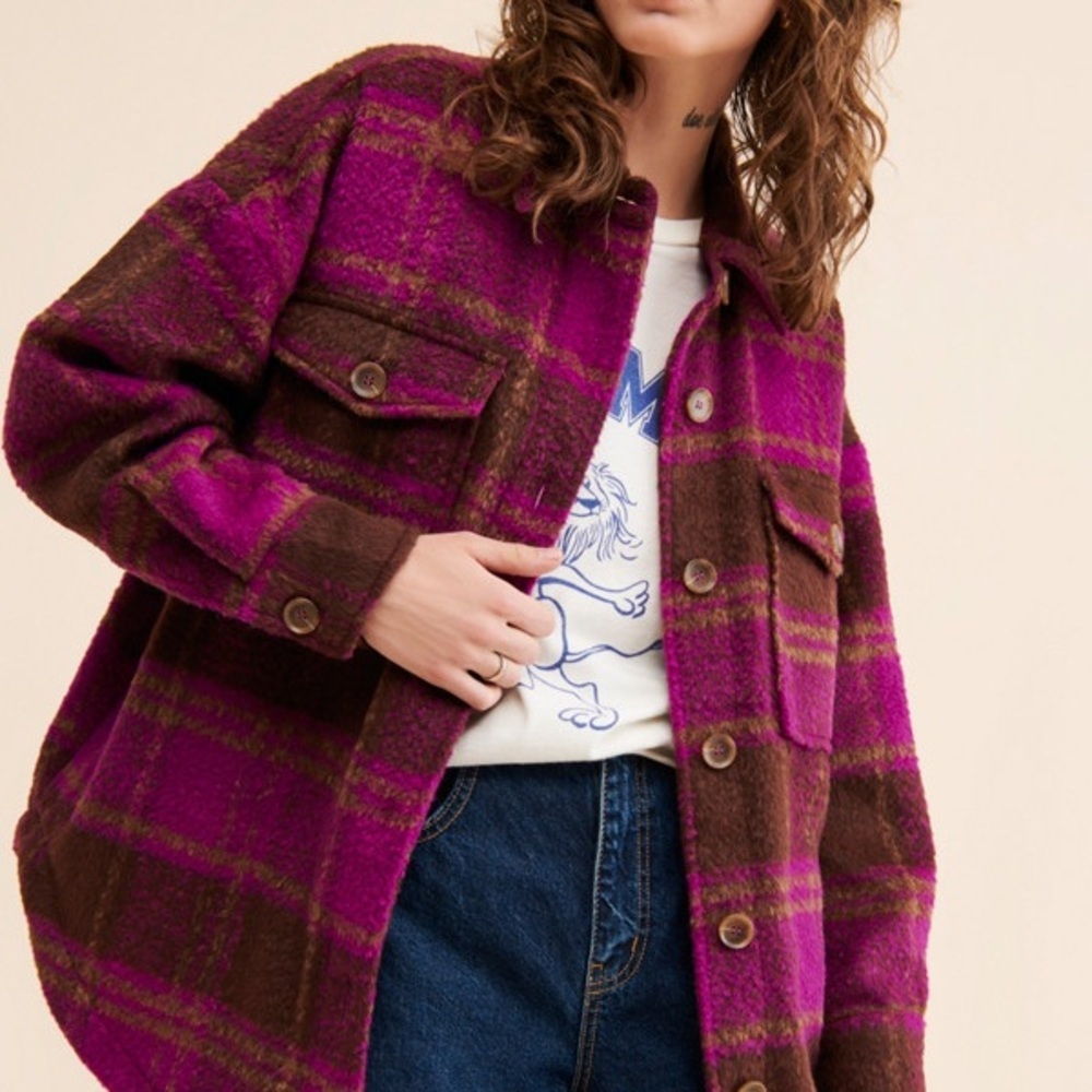 Good American Vibrant Plaid Teddy Jacket
